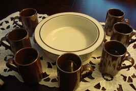 Dansk Bistro -Japan -set of 7 mugs and one bowl, brown and Compatible wi... - $79.37
