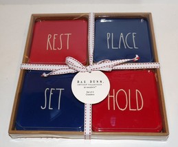 Set Of 4 Rae Dunn Artisan Collection Patriotic Rest Place Hold Set Coasters Nib - $26.72