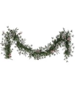 Puleo 9ft x 10in PE/PVC Decorated Garland, 220 Tips, Pine Cones &amp; Berrie... - £43.95 GBP