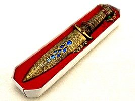 9&quot; DAGGER FANTASY Hunting Collectors Gift Knife w/ Sheath with Blue Jewel Accent - £11.81 GBP
