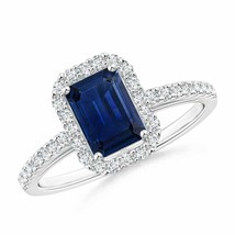 ANGARA Emerald-Cut Blue Sapphire Halo Ring for Women, Girls in 14K Solid Gold - £1,812.96 GBP