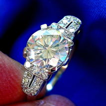 Earth mined Diamond Deco Engagement Ring Vintage Platinum Solitaire Size 8 - £9,946.44 GBP