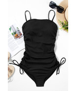 Black Ribbed Drawstring Sides Cutout One Piece Swimsuit - $249.94 MXN