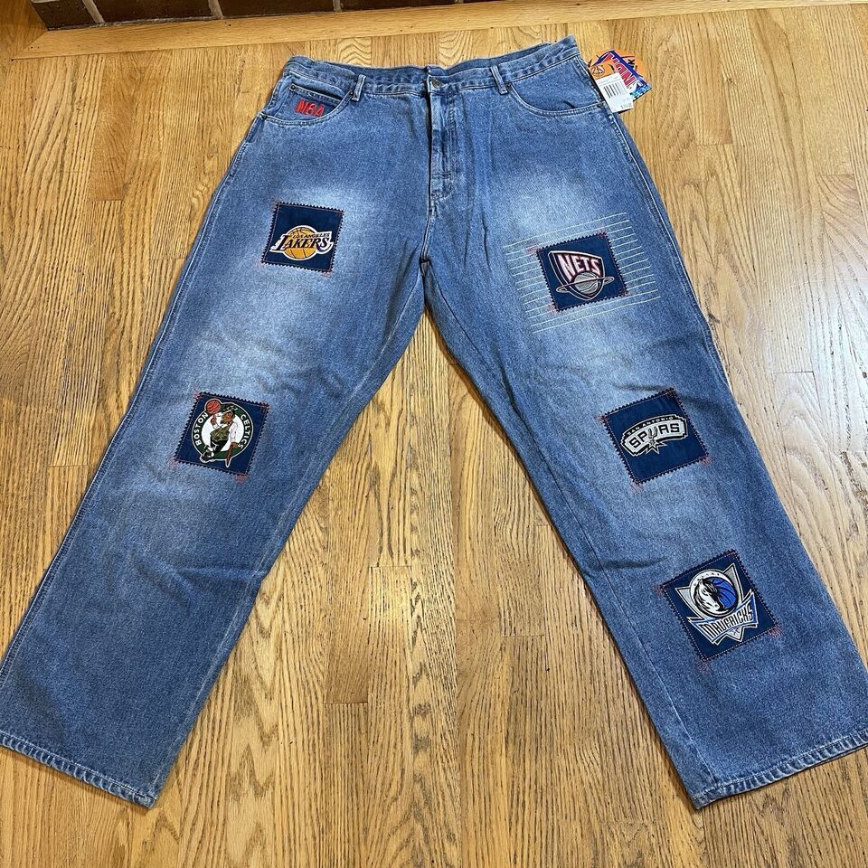 Unk Embroidered Basketball Patch Jeans NBA Team Logos Size 40 x 33 NWT V... - $87.75