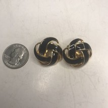 Vintage Napier Black Enameled Gold Tone Clip On Earrings - $12.19