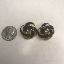 Vintage Napier Black Enameled Gold Tone Clip On Earrings - £9.74 GBP