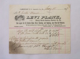 1887 Antique Levi Plank Plug Tobacco Receipt Honey Brook Station Pa Jesse Hause - £27.06 GBP
