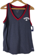 Champion Tank Top Womens Large V Neck Knit Navy Blue Stripe Red Piping NEW - £21.92 GBP