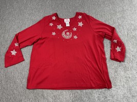 Quacker Factory Shirt Womens Plus 3X Red V-Neck 3/4 Sleeve Rhinestone St... - $19.79
