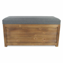 Set Of 2 Rectangular Gray Linen Fabric And Wood Storage Benches - $550.75