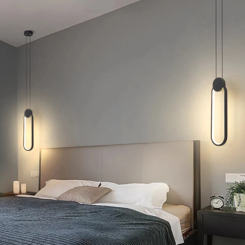 Minimalist Black Ring Pendant Lamp with Long Wire Dimmable LED Ceiling H... - $40.50