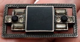 Vintage Sterling Silver Black Onyx &amp; Rhinestone Brooch / Pin - £16.07 GBP
