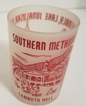 Southern Methodist  Assembly Lake Junaluska Frosted Hazel Atlas Souvenir Glass - £9.98 GBP