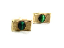 Vintage Gold Tone Malachite Cufflinks By S In Shield 22717 - £15.73 GBP