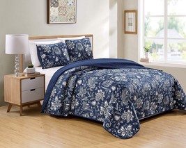 Better Home Style 3 Piece Navy Dark Blue Luxury Lush Soft Floral Flowers Paisley - £56.74 GBP