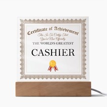 World&#39;s Greatest Cashier - Square Acrylic Plaque With LED Lights - £39.92 GBP