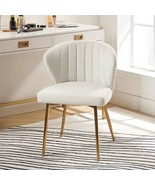 Ivory White Velvet Upholstered Wingback Accent Side Chair with Gold Meta... - $274.77 CAD