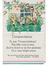 Vintage Congratulations greeting  PS 84:11 quote window bird flowers Pos... - £3.94 GBP
