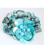 Hand Crafted Blue Shell And Beads Abalone Look A Like Stretch Bracelet - £8.15 GBP