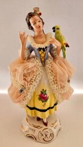 Antique German Dresden Meissen Lace Figurine Porcelain Lady With Parrot Bird - £37.66 GBP