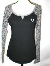 New Womens Designer True Religions Jean Black Soft Cheetah NWT Top Logo S Gray - £136.11 GBP