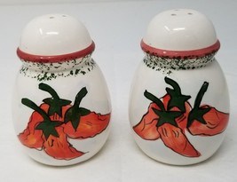 Salt Pepper Shakers Chili Peppers Red Green White Bulbous Ceramic - £11.83 GBP