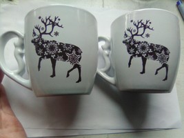 2 Modern Gourmet Foods Reindeer Mugs White Ceramic 14 ounce 3.75 in tall  - £17.40 GBP