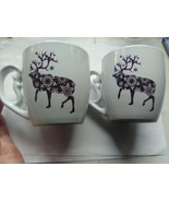 2 Modern Gourmet Foods Reindeer Mugs White Ceramic 14 ounce 3.75 in tall  - $21.78