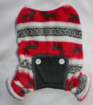 Pup Crew Red-White-Gray Fleece Reindeer Dog Pajama Size XS Button Detail - €6,76 EUR
