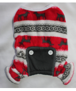 Pup Crew Red-White-Gray Fleece Reindeer Dog Pajama Size XS Button Detail - $7.87