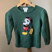 Vtg Disney Store Boys Small Christmas Sweater Mickey Mouse Holiday Green - £15.26 GBP