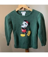 Vtg Disney Store Boys Small Christmas Sweater Mickey Mouse Holiday Green - $19.79