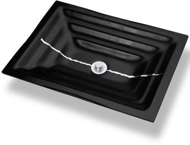 Linkasink AG02C-04SLV River Glass Bathroom Sink , Black With Silver Accent - £529.69 GBP