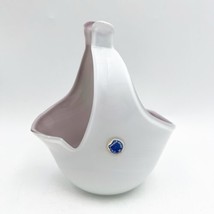 Vintage Murano White &amp; Lavender Small Glass Basket W Sticker - $29.99