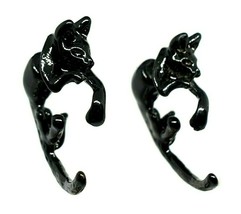 Pair of Black Cat Ear Stud Earrings Halloween Witch Emo Goth Earring Jewellery - £4.29 GBP