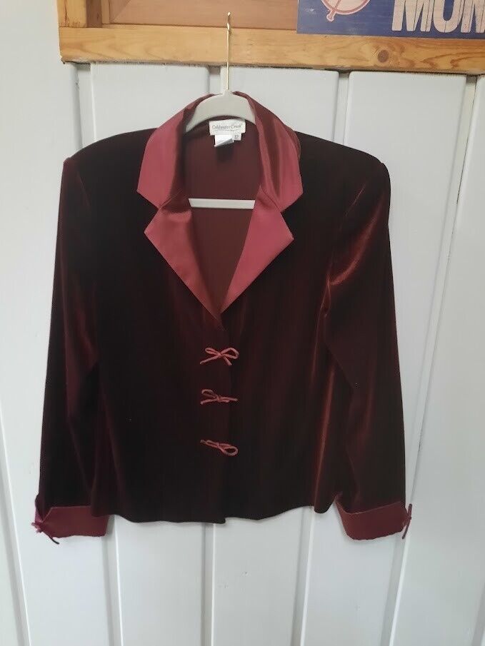Primary image for Coldwater Creek  Burgundy Velvet Jacket Blazer Bow Button Front