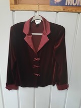 Coldwater Creek  Burgundy Velvet Jacket Blazer Bow Button Front - $29.70