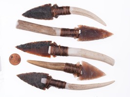 5 Modern Texas Knapped Arrowhead Stag horn knives - £225.53 GBP