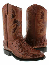 Mens Cognac Crocodile Back Pattern Western Wear Cowboy Boots Leather Roper Toe - £89.50 GBP