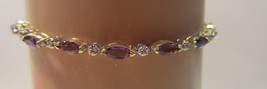 Ladies 14 k gold diamond and amethyst bracelet - £756.64 GBP