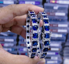 Bollywood Style Indian Silver Plated Bracelet Bangles Blue Sapphire Jewelry Set - £38.28 GBP
