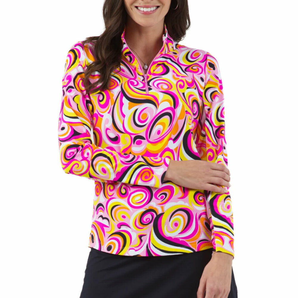 NWT Ladies IBKUL EMMA HOT PINK Long Sleeve Mock Golf Shirt - S M L XL & XXL