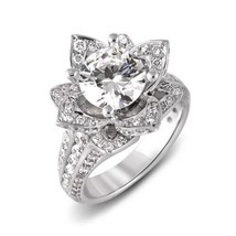Lotus Flower Engagement Ring 3.00Ct Simulated Diamond 14K White Gold in Size 8 - £207.58 GBP