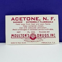 Drug store pharmacy ephemera label advertising Moulton Drug Florida acetone vtg - $11.83