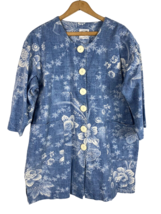 Chambray Denim Floral Jacket Size Large Womens Art to Wear Chinoiserie V... - £104.38 GBP