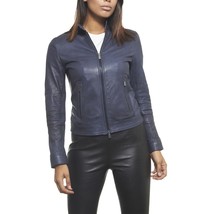 Jacket Leather Women Biker Size Motorcycle Womens Ladies Vintage Coat Blue 40 - £98.32 GBP