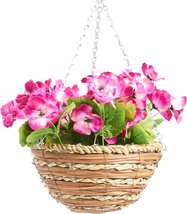 Artificial Flower Hanging Basket - Realistic Indoor &amp; Outdoor Fake Flowers Decor - £33.57 GBP