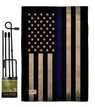 USA Thin Blue Line Burlap - Impressions Decorative Metal Garden Pole Flag Set GS - £27.05 GBP