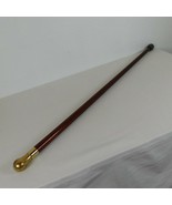 Brass Knob Topped Wooden Walking Stick 37 in tall Rubber Foot Brass Collar - £30.57 GBP