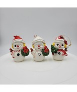 Vintage Inarco Japan Snowmen Figurine 3&quot; Ornament Ceramics Christmas Set... - £22.20 GBP